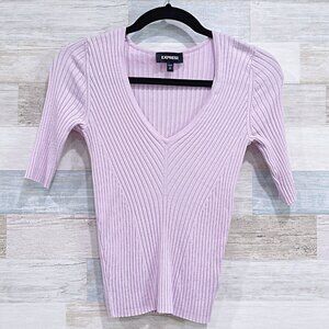 EXPRESS Fitted Ribbed Knit Top Purple Womens Small